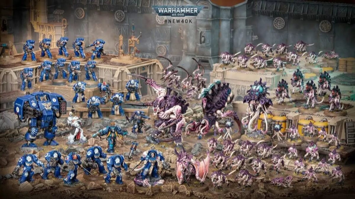 Warhammer 40K Space Marine and Tyranids face off.