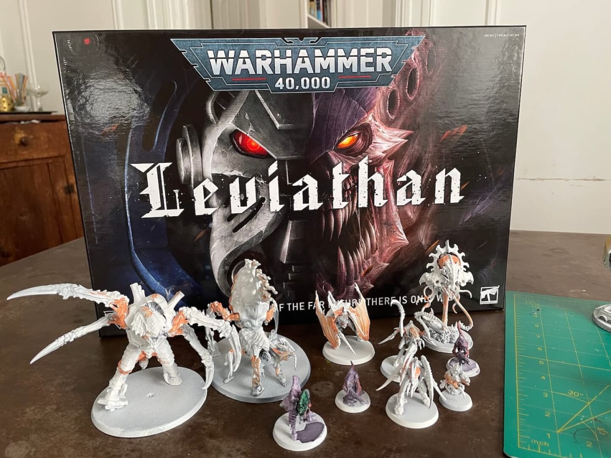 An image of Warhammer 40K Leviathan Tyranid models, partially painted