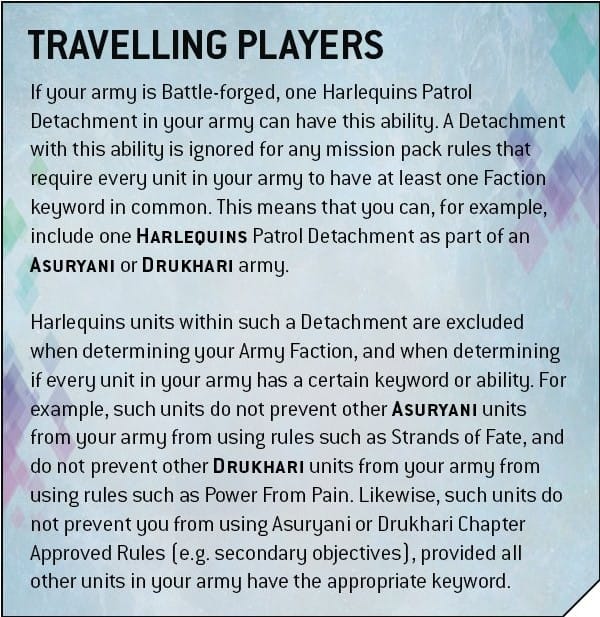 A screenshot of the Travelling Players rules for Warhammer 40k's Aeldari