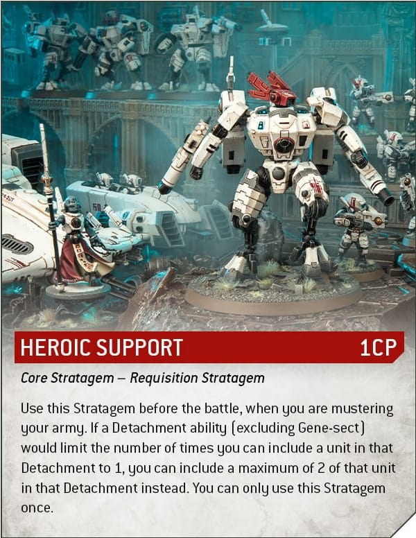 An screenshot of text describing Heroic Stratagems from the Arks of Omen mission pack