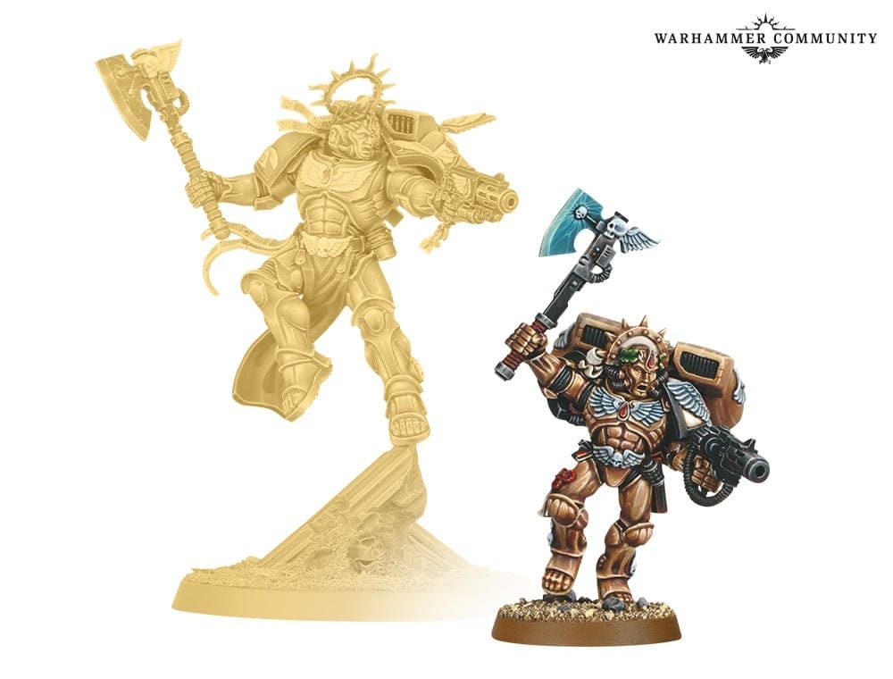 An image of both the new and the old models of Commander Dante from Warhammer 40k.