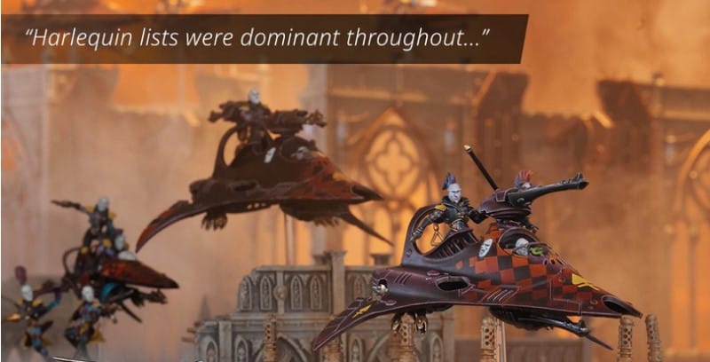 An official image of Harlequin units with quotes from Games Workshop's metawatch