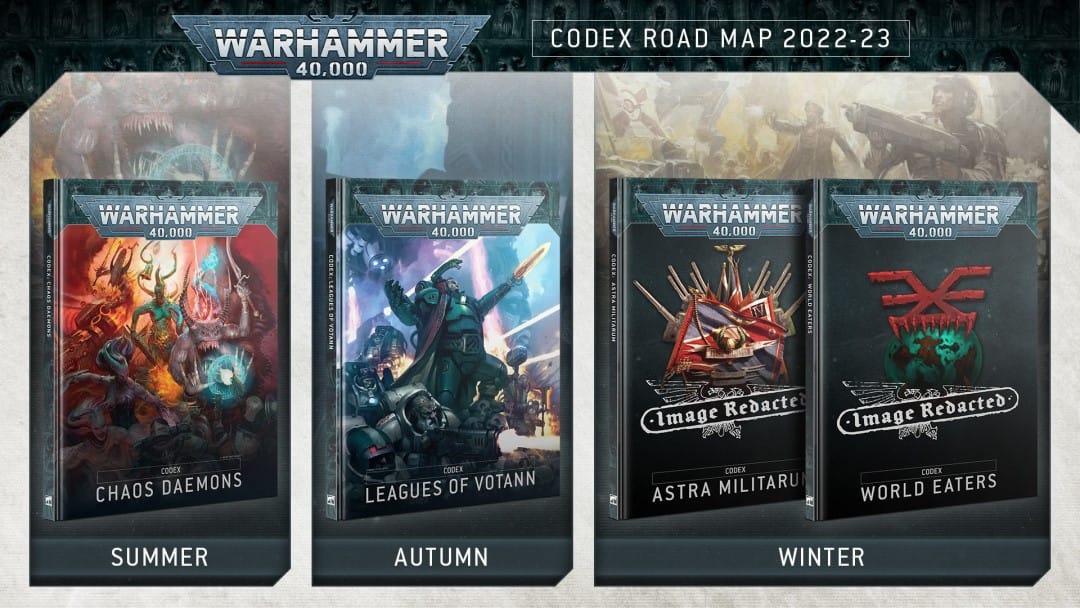 A screencap of the 2022 roadmap which includes the Warhammer 40k Leagues of Votann army