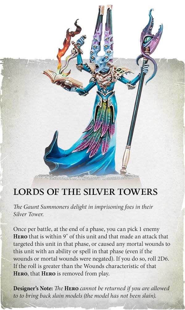 The Gaunt Summoner from Warhammer Battletome: Disciples of Tzeentch along with a description of his abilities