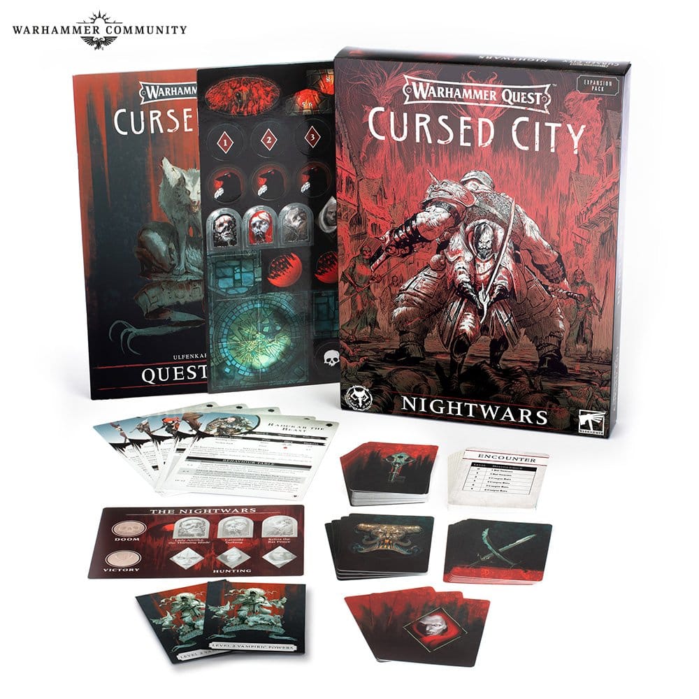 The contents of Warhammer Quest: Cursed City Nightwars
