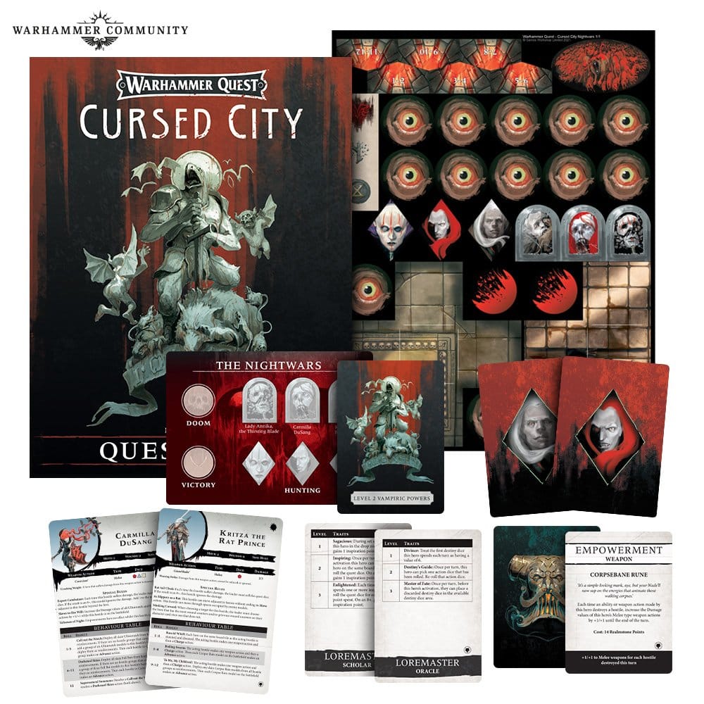 The Warhammer Quest Cursed City Nightwars Contents.