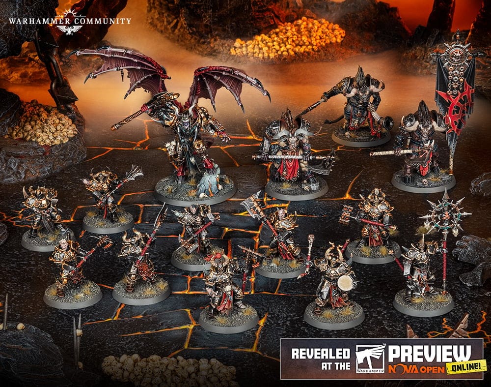 The 14 models included in the Warhammer Slaves To Darkness army set.