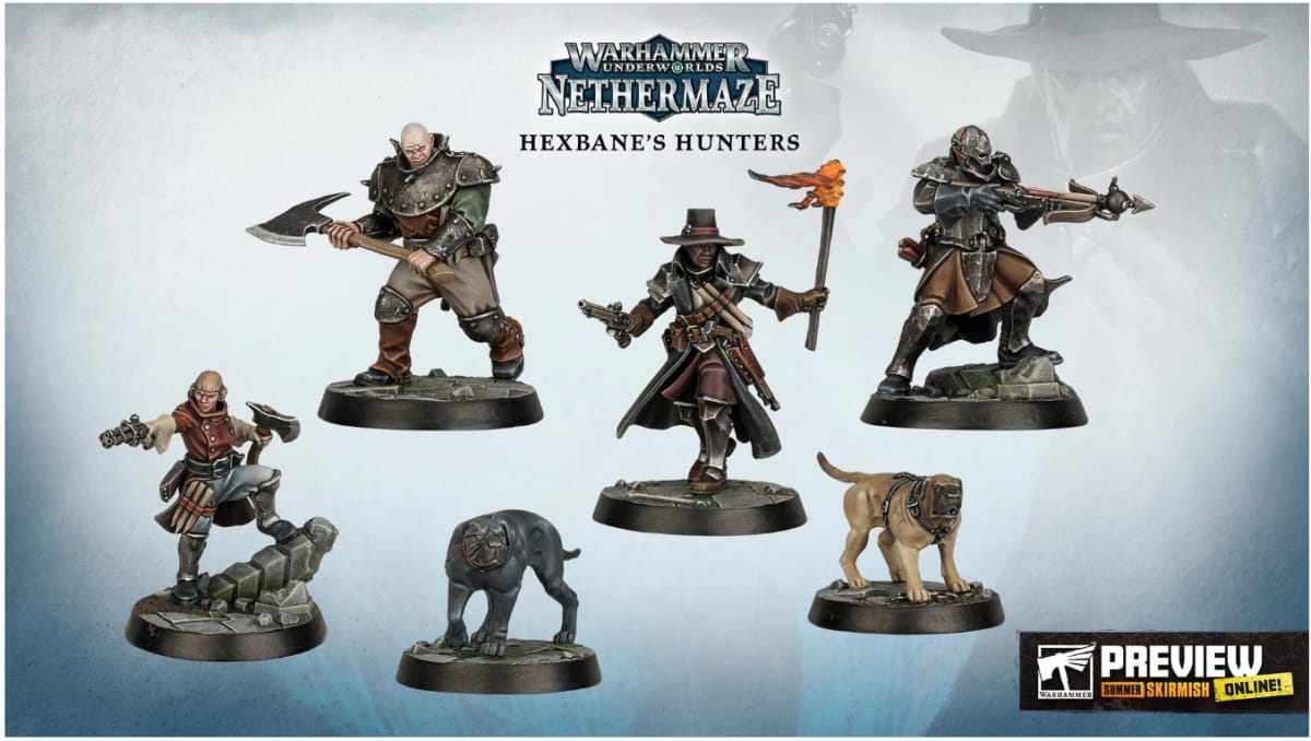 Warhammer Underworlds Hexbane's Hunters, each miniature in the set on full display.