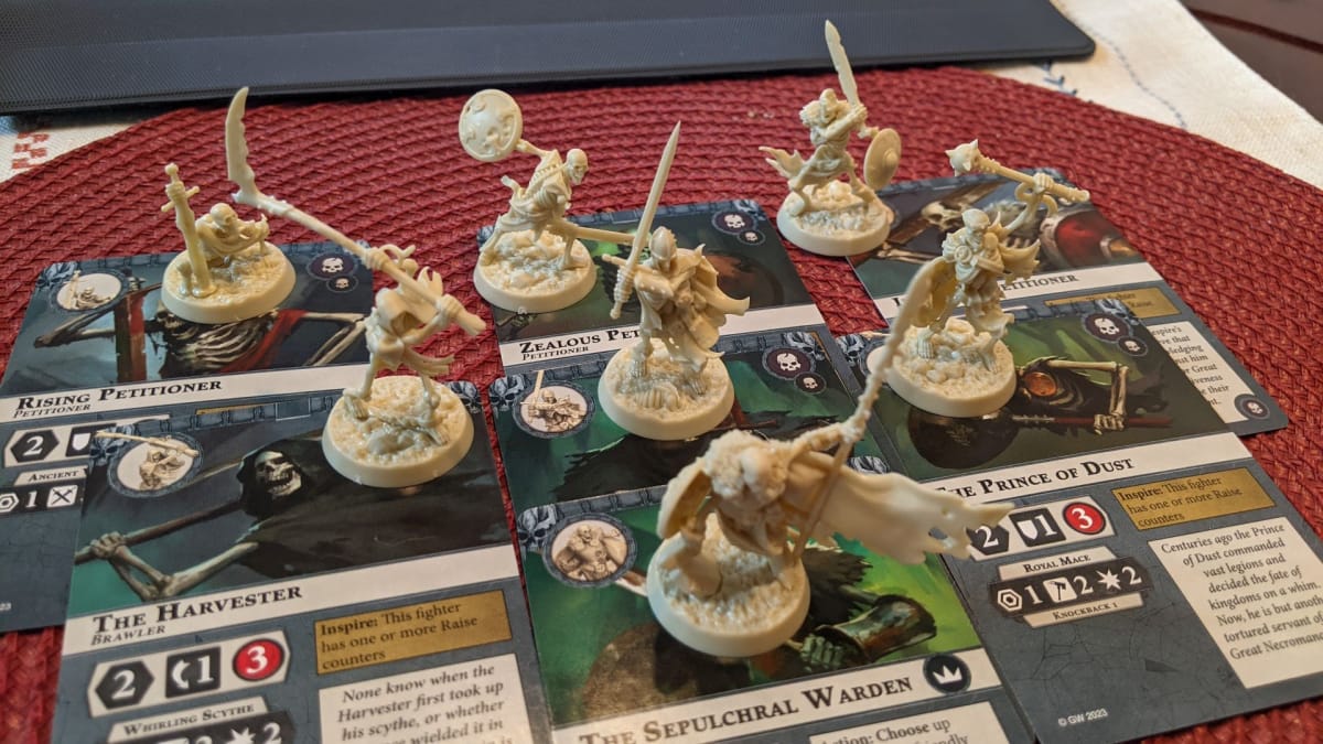 The Sepulchral Guard Warband miniatures and their character cards