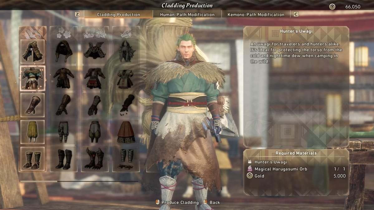 Wild Hearts screenshot showing the cladding creation menu.