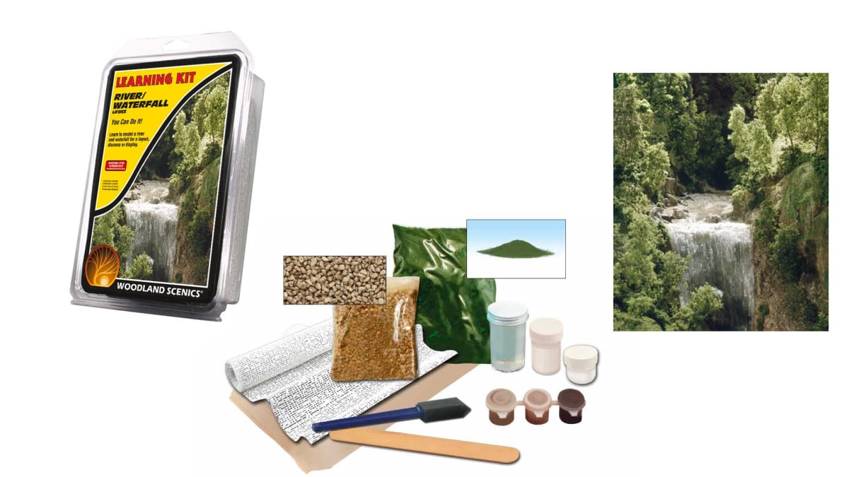 Create dramatic water effects with the Woodland Scenics River/Waterfall Learning Kit