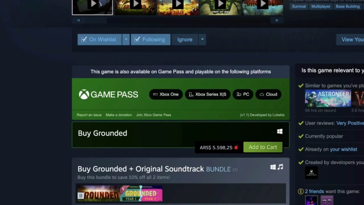 The browser extension that shows you whether a Steam game is available on Xbox Game Pass