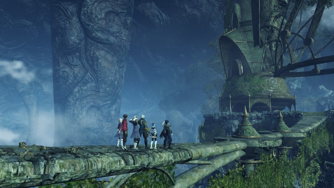 Xenoblade Chronicles 3 Ruins covered by moss in a large cavern