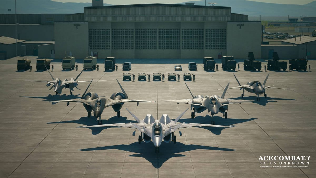 Ace Combat 7 Skies Uknown 5 million celebration wallpaper - Aircraft on the apron