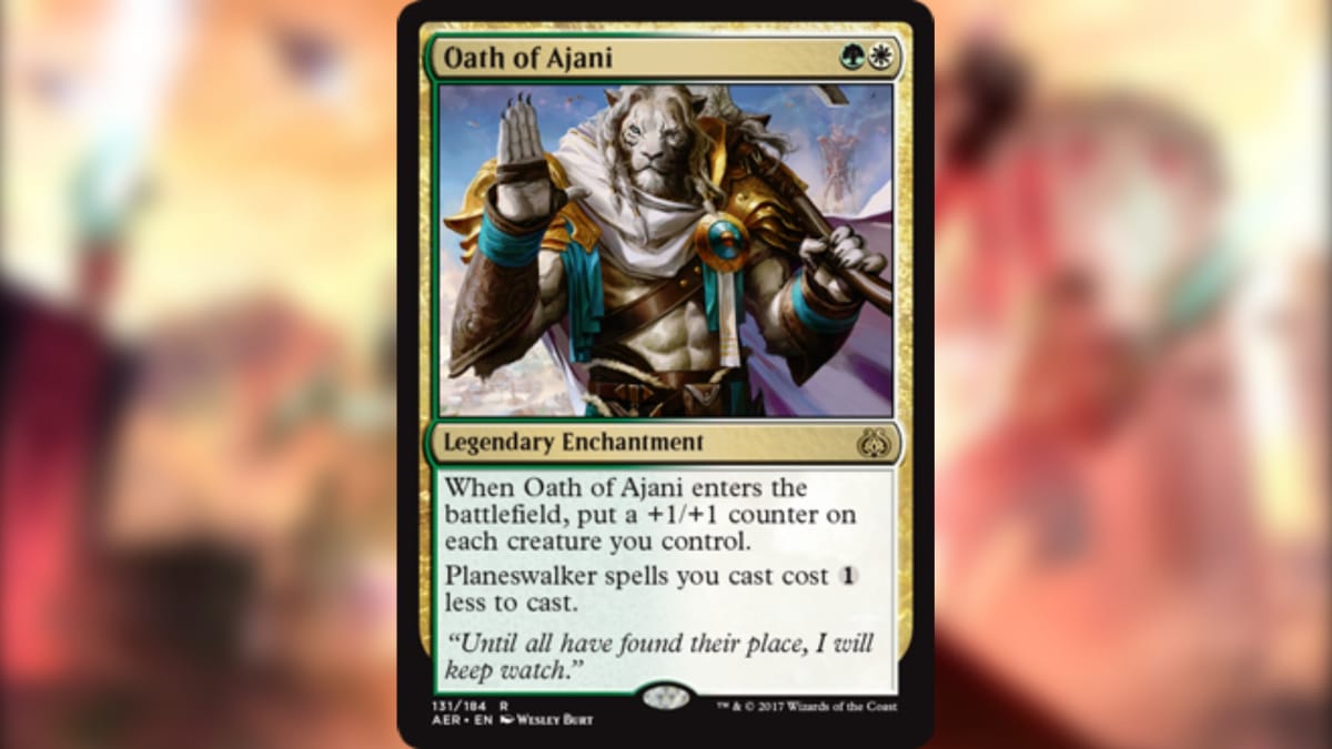 Aether Revolt magic the gathering card showing a white lion human holidng up his hand as if swearing an oath