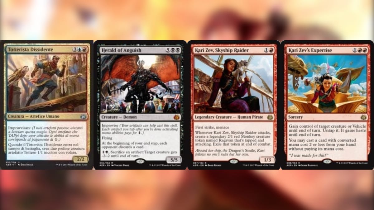 Aether Revolt magic the gathering cards with 4 creature cards of different colors 