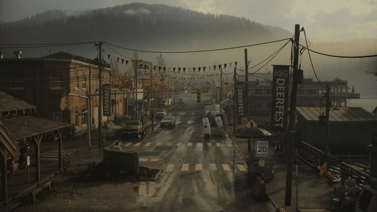 Image of the shot overlooking Bright Falls in Alan Wake 2