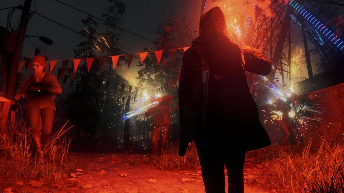 A screenshot from Alan Wake 2 showing Saga Anderson in action