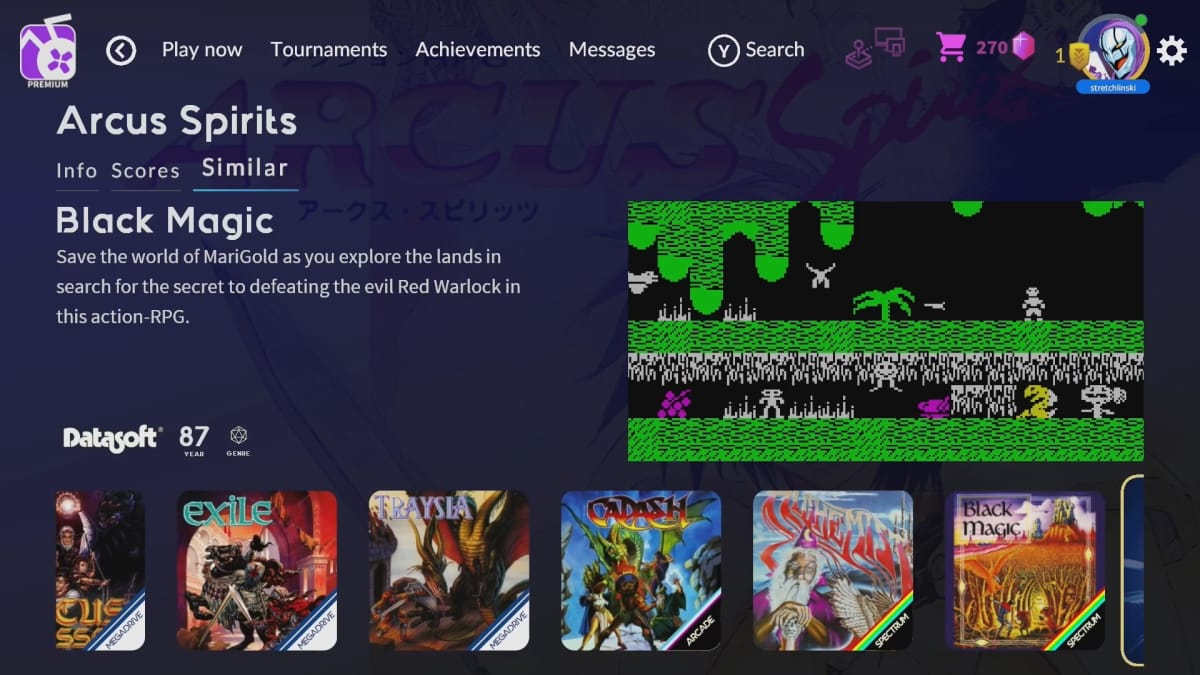 Antstream Arcade showing similar games to the one you've selected