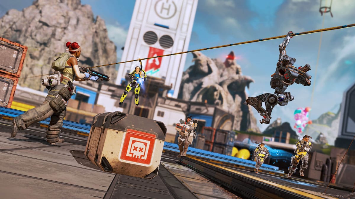 Several Apex Legends characters doing battle with one another
