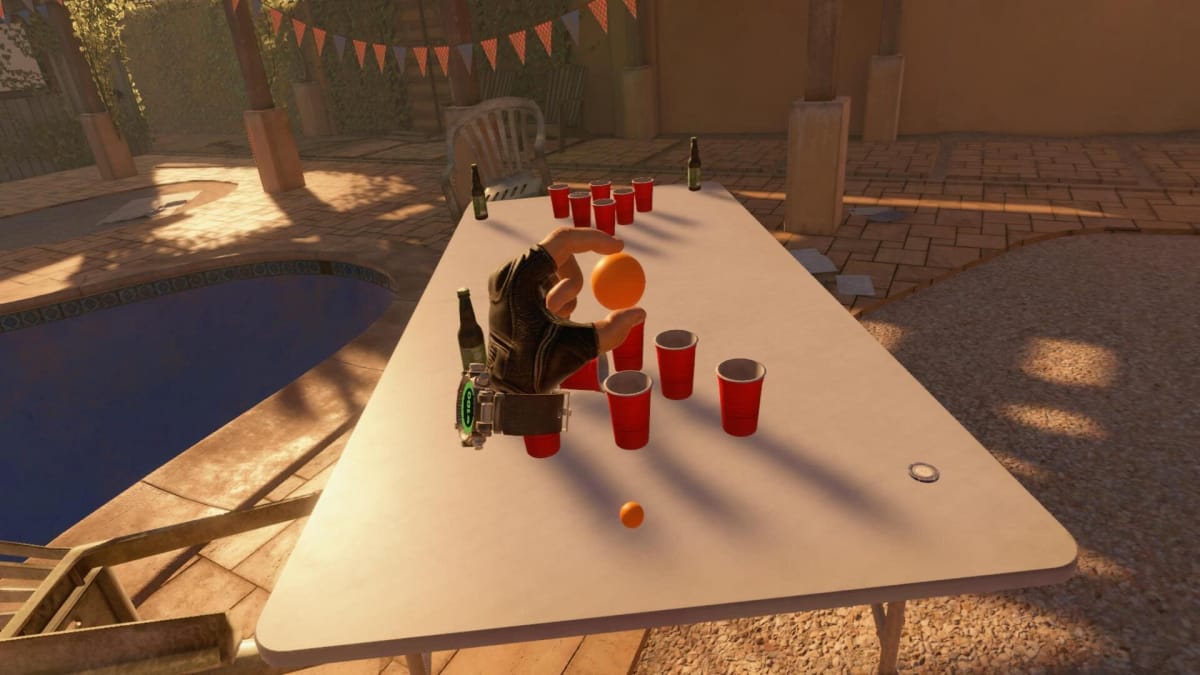 The player plays beer pong in Arizona Sunshine 2