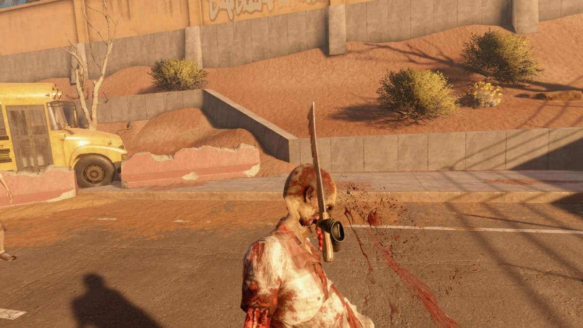 The player lodges a machete into a zombie's head in Arizona Sunshine 2