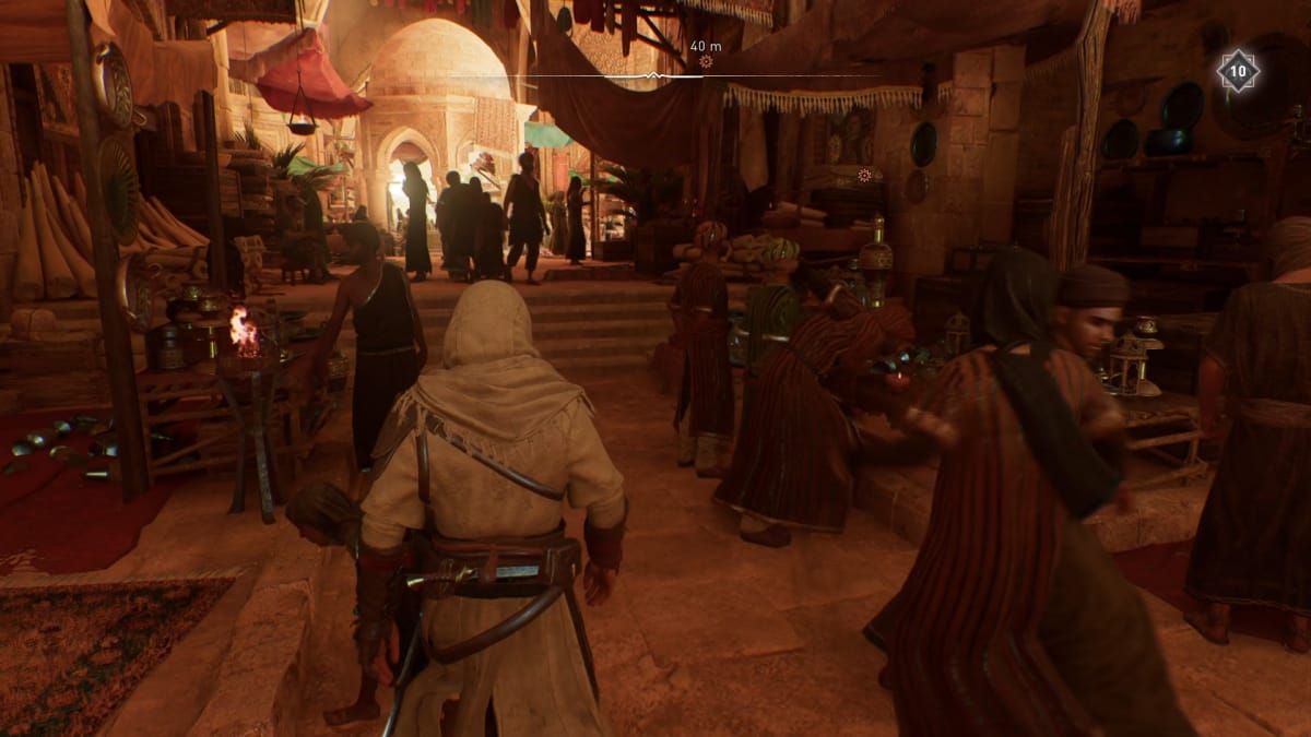 Basim making his way through the Bazaar in Baghdad in Assassin's Creed Mirage