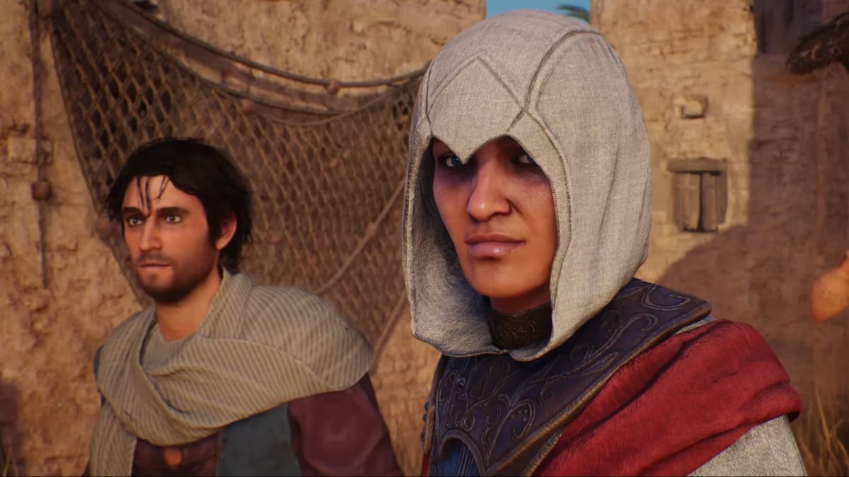 Roshan and Basim looking into the distance in Assassin's Creed Mirage, October's third best-selling game according to Circana