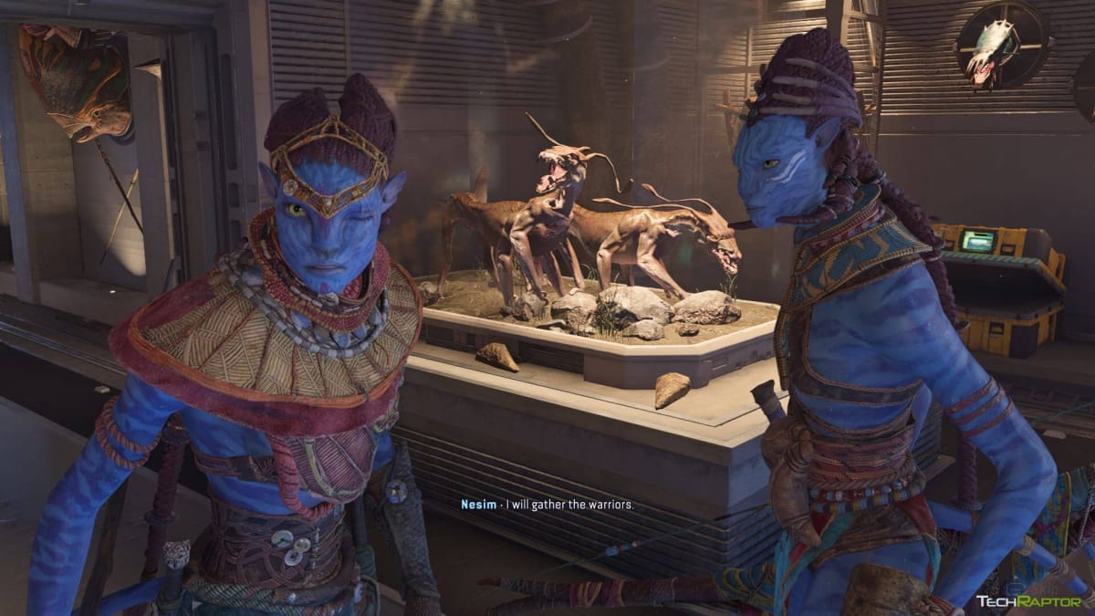 Na'vi in a museum of their home artifacts in Avatar: Frontiers of Pandora