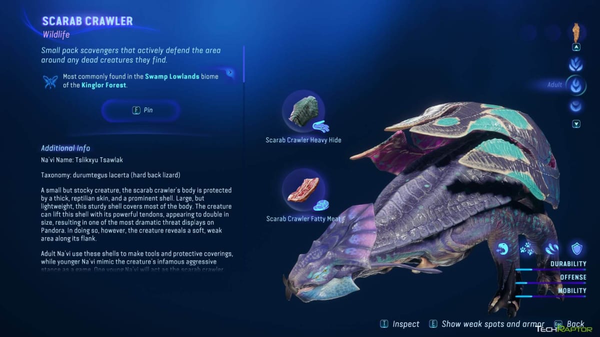 The lore entry of a species in Avatar: Frontiers of Pandora