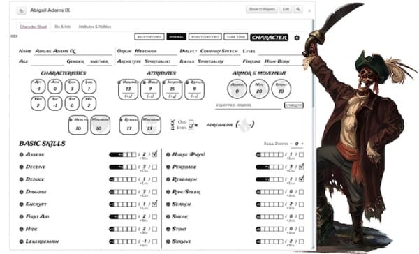 A character sheet from Backchannels as part of Backwards RPG.