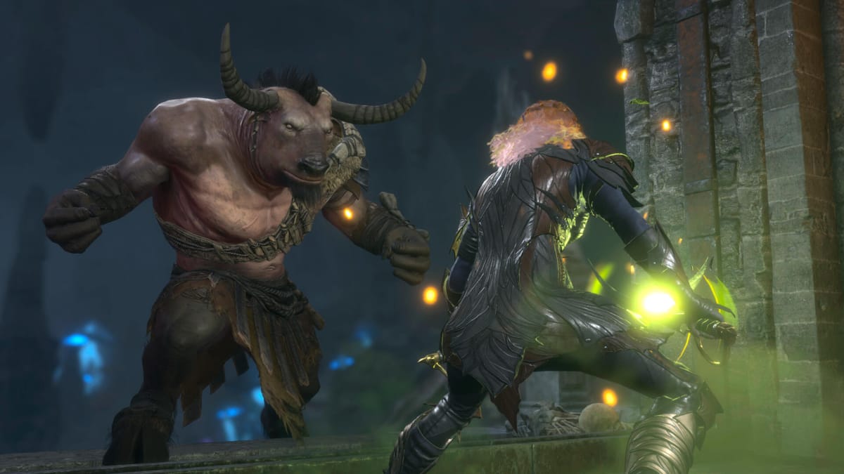 The player facing off against a minotaur in Baldur's Gate 3