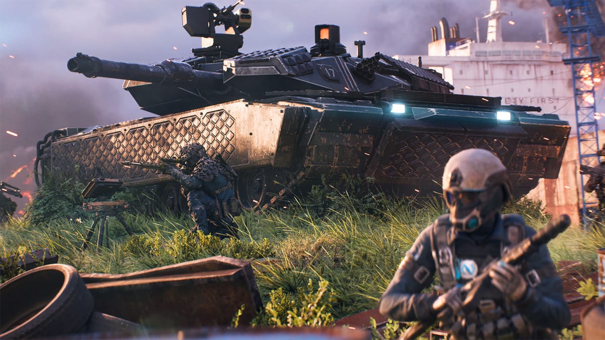 A tank surveys the battlefield in Battlefield 2042