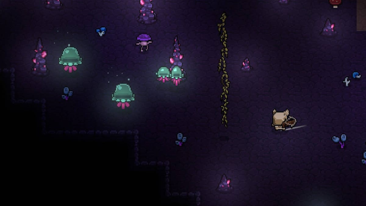 Below the Stone Map Guide - Jellyfish Caves with Jellyfish and Purple Mushrooms