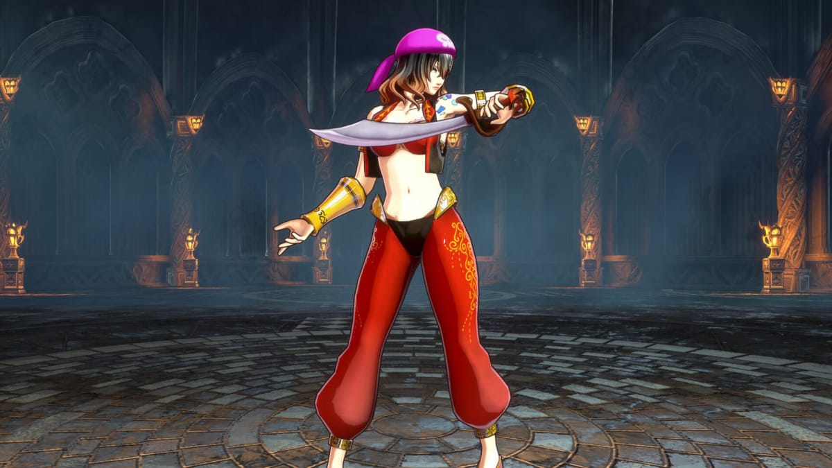 Miriam mặc trang phục của Shantae trong Bloodstained: Ritual of the Night