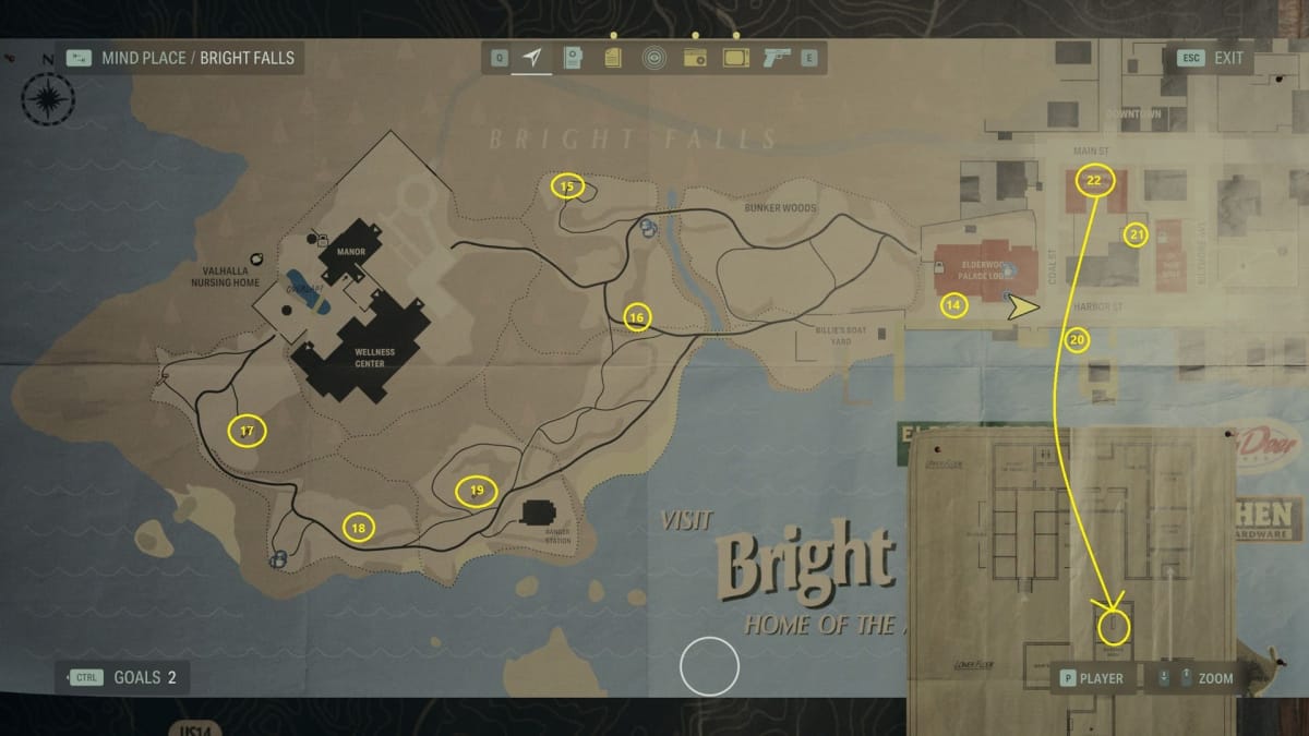 A map of every cult stash lunchbox location in bright falls in alan wake 2