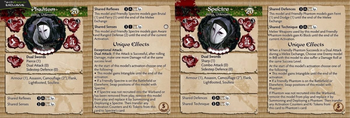 The unit profiles for Phantom and Spectre for Bushido's Shadow Wind Clan.