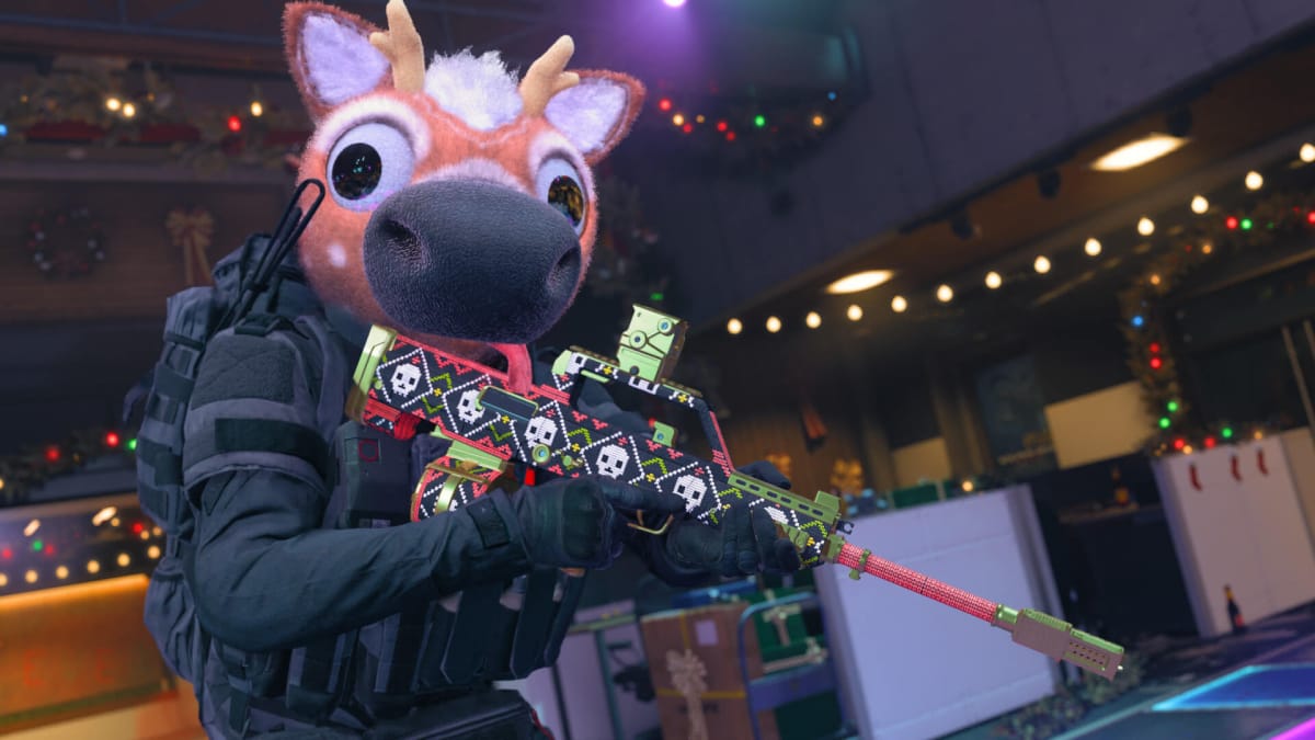 A character wearing a ridiculous mascot costume and wielding a gun in Call of Duty: Modern Warfare 3, which was Circana's best-selling game for November 2023