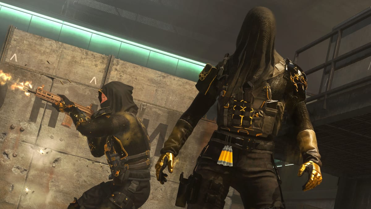 Two characters wearing masks and combat gear in Call of Duty: Modern Warfare III, which is number six on the UK boxed sales charts