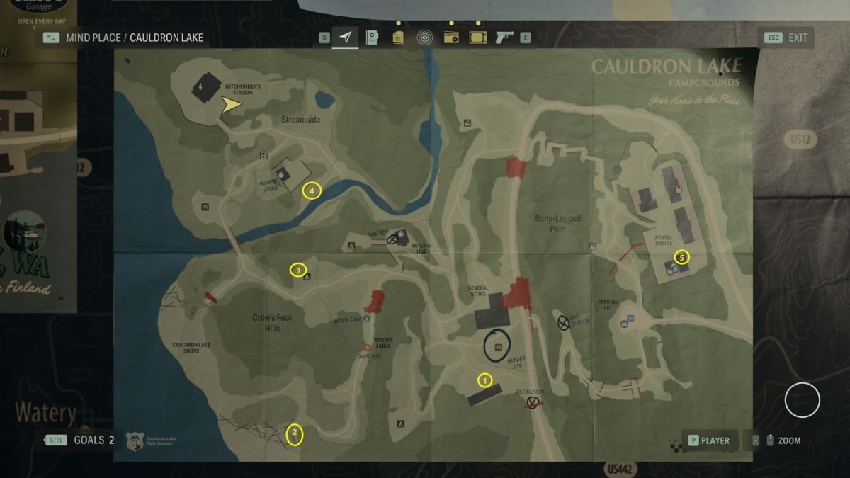 A map of every cult stash lunchbox location in Cauldron Lake in alan wake 2