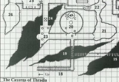 A screenshot of the map layout from the Dungeons & Dragons module, Caverns of Thracia