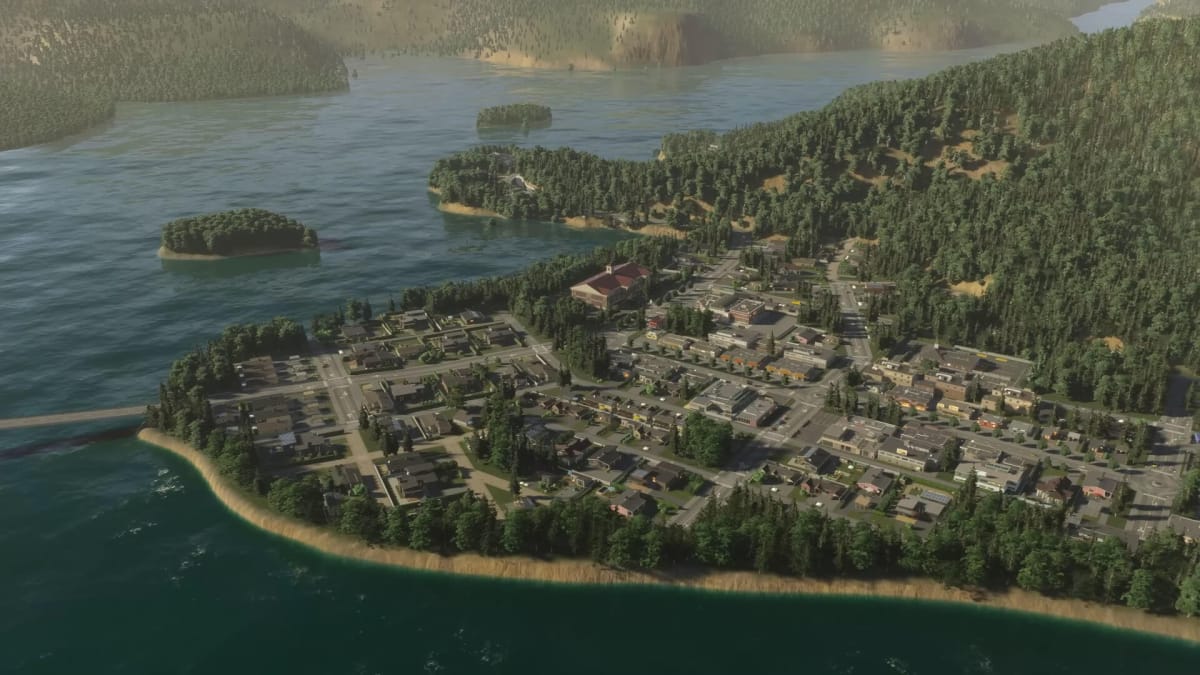 A city surrounded by woodland in Cities: Skylines 2
