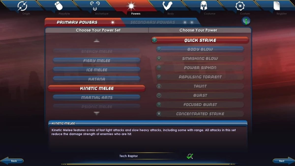 A list of options in the menu can be seen