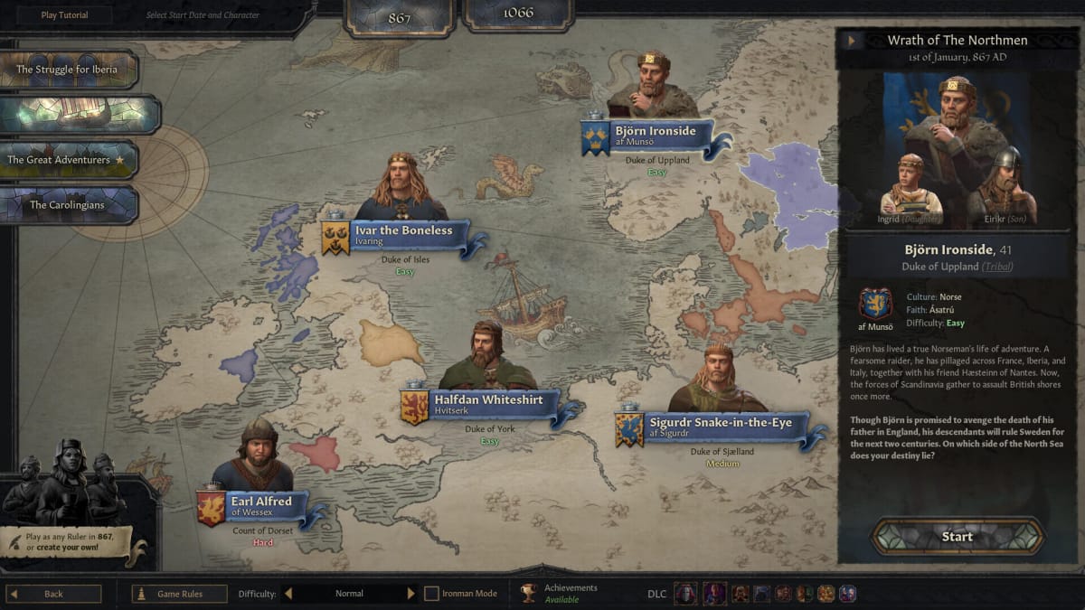 A map screen with text and characters displayed in Crusader Kings 3