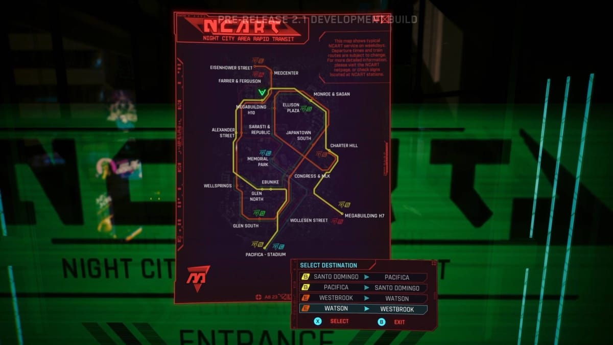 Cyberpunk 2077 map of the metro lines