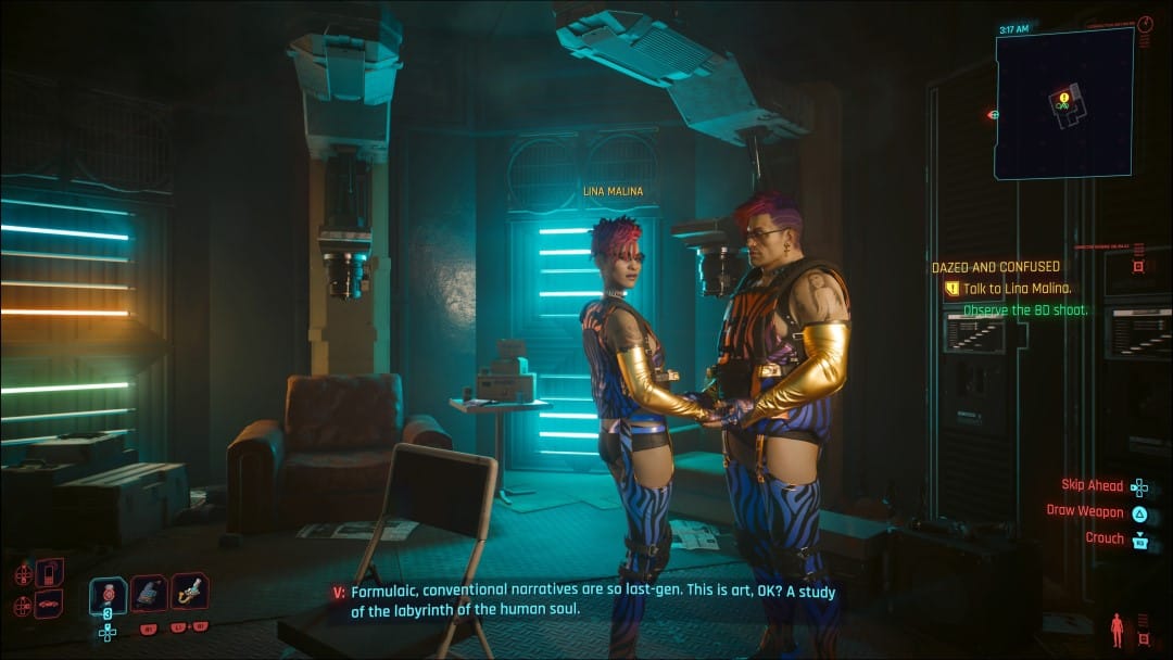 Lina Marina and Tool holding hands in a BD shoot from the Cyberpunk 2077 Phantom Liberty Dazed and Confused side story