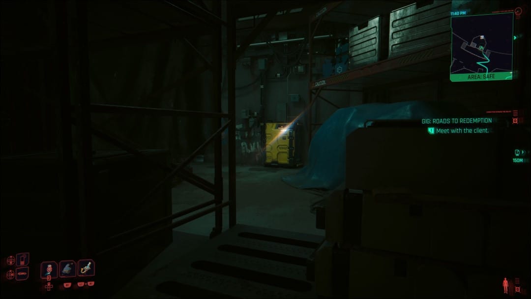 A screenshot showing a Relic Cache in a small room from Cyberpunk 2077 Phantom Liberty