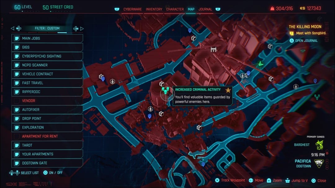The location of the KRess Street enemy camp which contains a Relic Cache from Cyberpunk 2077 Phantom Liberty