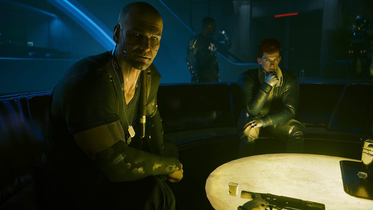 A group of characters sitting around a table in Cyberpunk 2077: Phantom Liberty