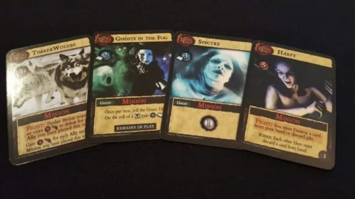 Dark Gothic photo showing several minion cards with edited photos of evil fantasy creatures
